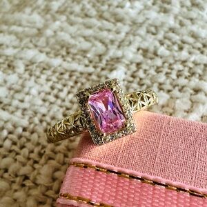 Pink Sapphire Colored Stone with Pavé Accents Ring